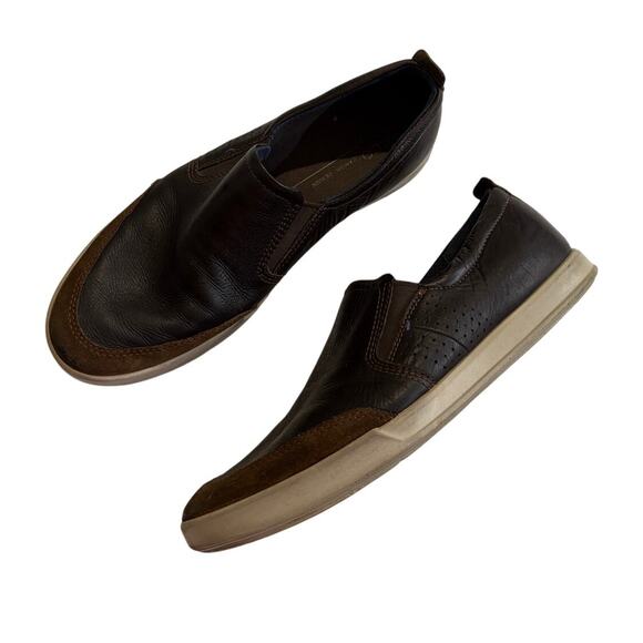 Ecco Collin 2.0 Mens 10 Brown Casual Classic Slip On Leather Shoes Sneakers - Picture 1 of 15